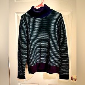 J. Crew Navy and Green Knit Turtleneck Sweater